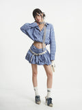 【25s Aug.】Plaid Cropped Shirt & Puff High-Waisted Skirt Set