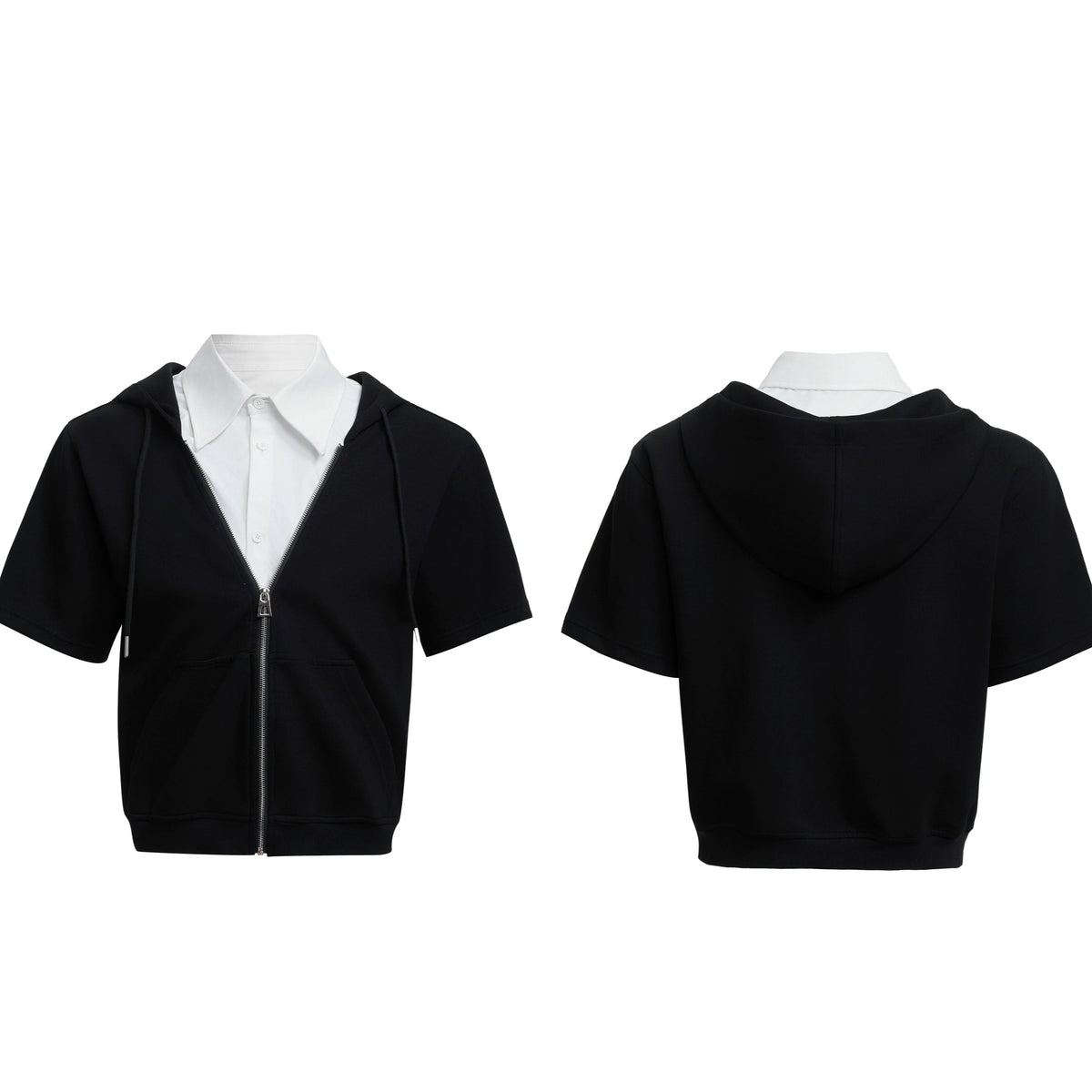 【25s Jul.】Stitching Contrast Color Hooded Short Sleeve Shirt / pants