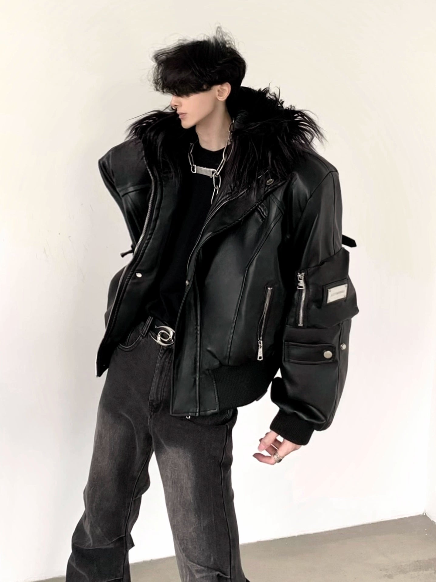 【25s Sep.】Punk Mountain Eagle Large Fur Collar Jacket