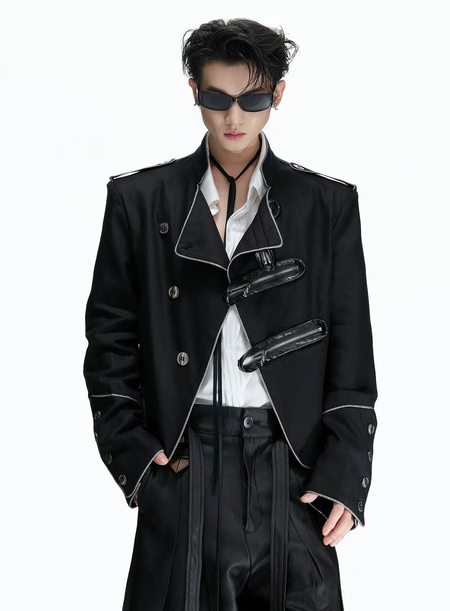 Asymmetric Stand Collar Cropped Jacket