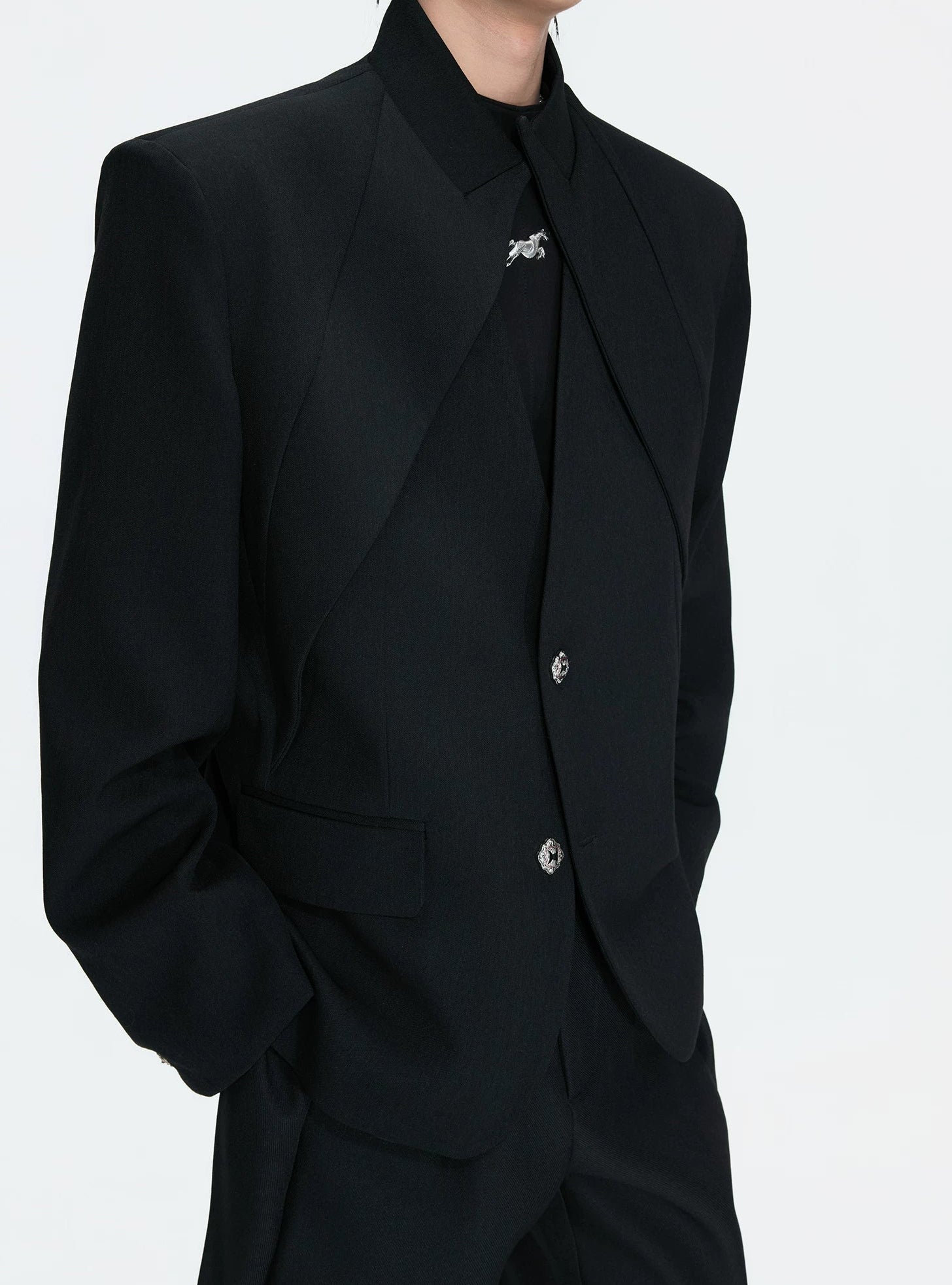【26s Apr.】Layered Stand Collar V-Neck Structured Jacket / Pants