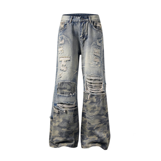 【25s Mar.】Personalized Camouflage Patchwork Loose Jeans