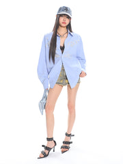 【25 Apr.】Heavy Industry Pearl Beading Lettering Loose Shirt