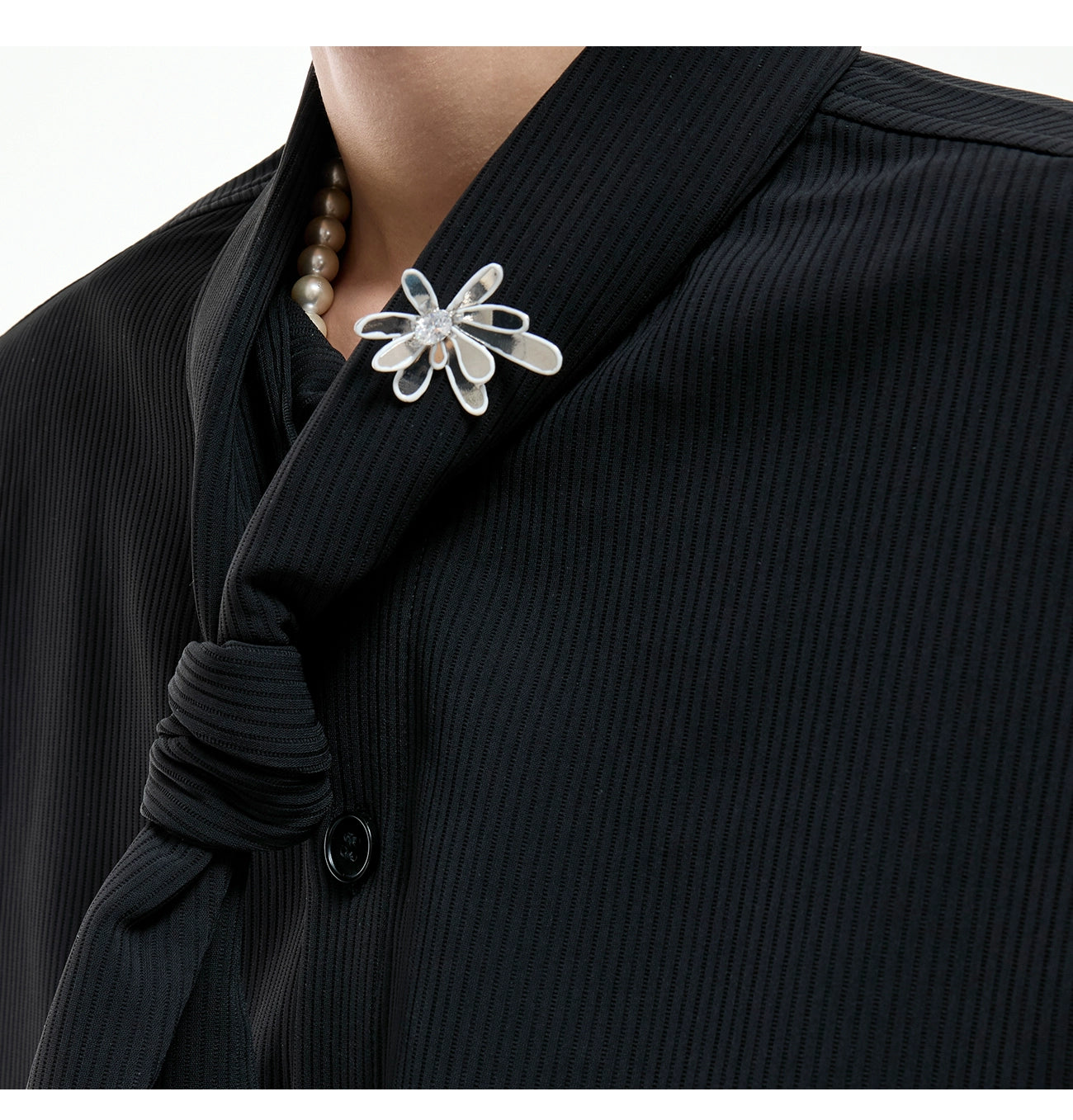 【25s Sep.】Scarf Shoulder Pad Shirt / Drape Wide-leg Pants