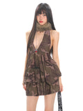 【25s Apr.】Camo Retro Halter Tie Skirt Set