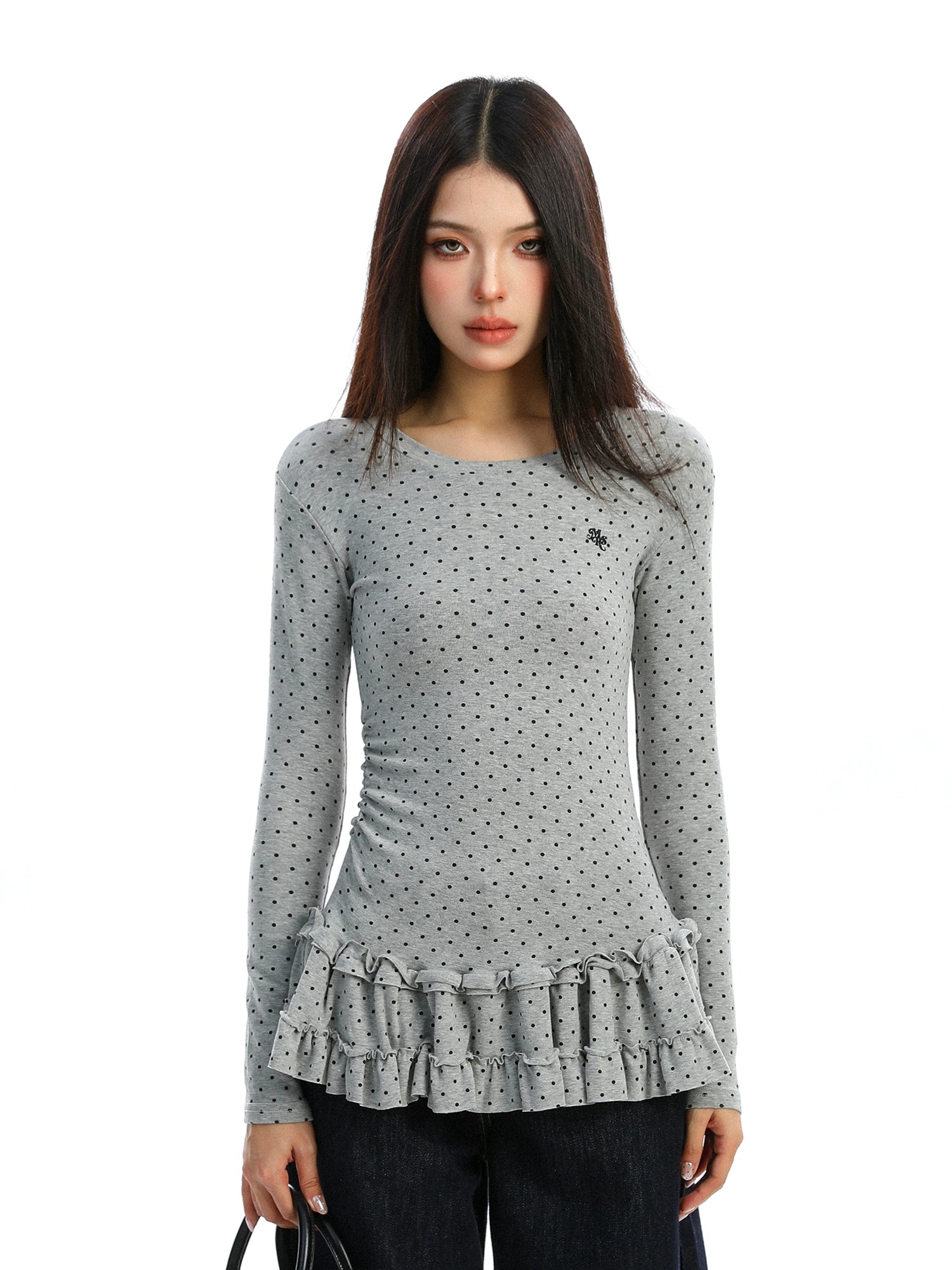 【25s Dec.】Polka Dot Ruffled Round Neck Base Layer