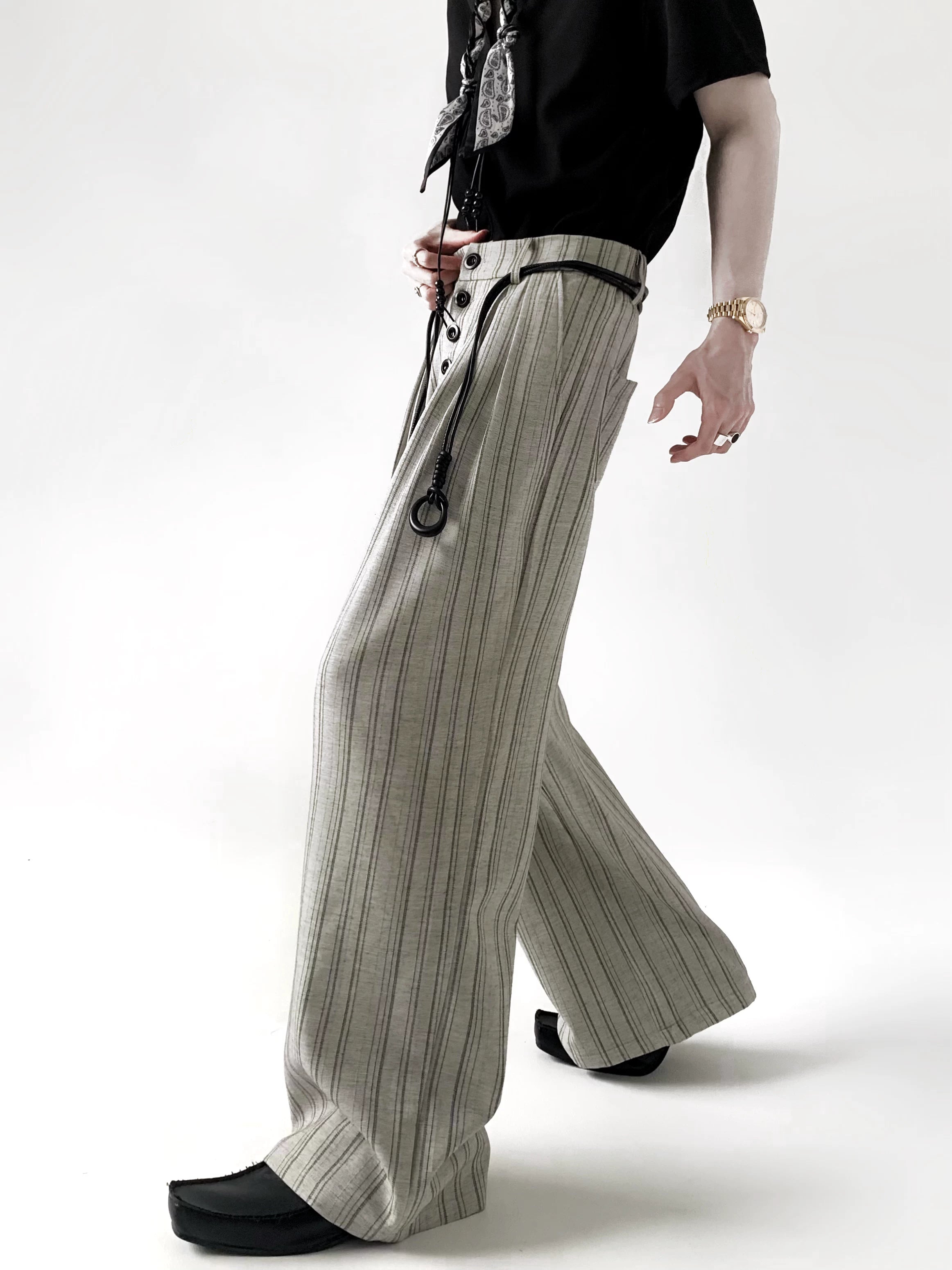 Old Money Striped Button Trousers