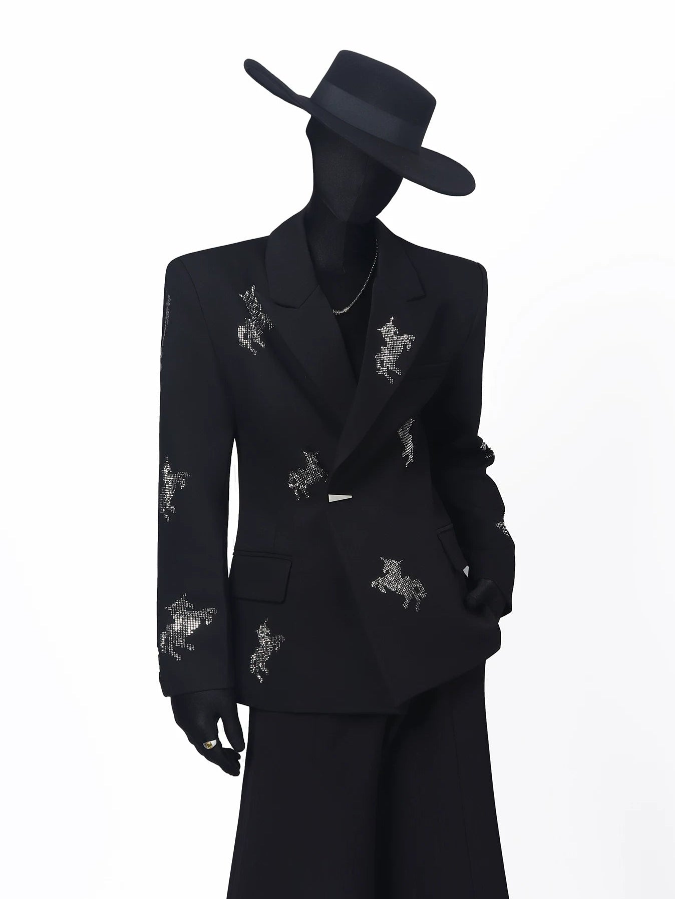 【26s May.】Rhinestone Structured Slim Black Blazer