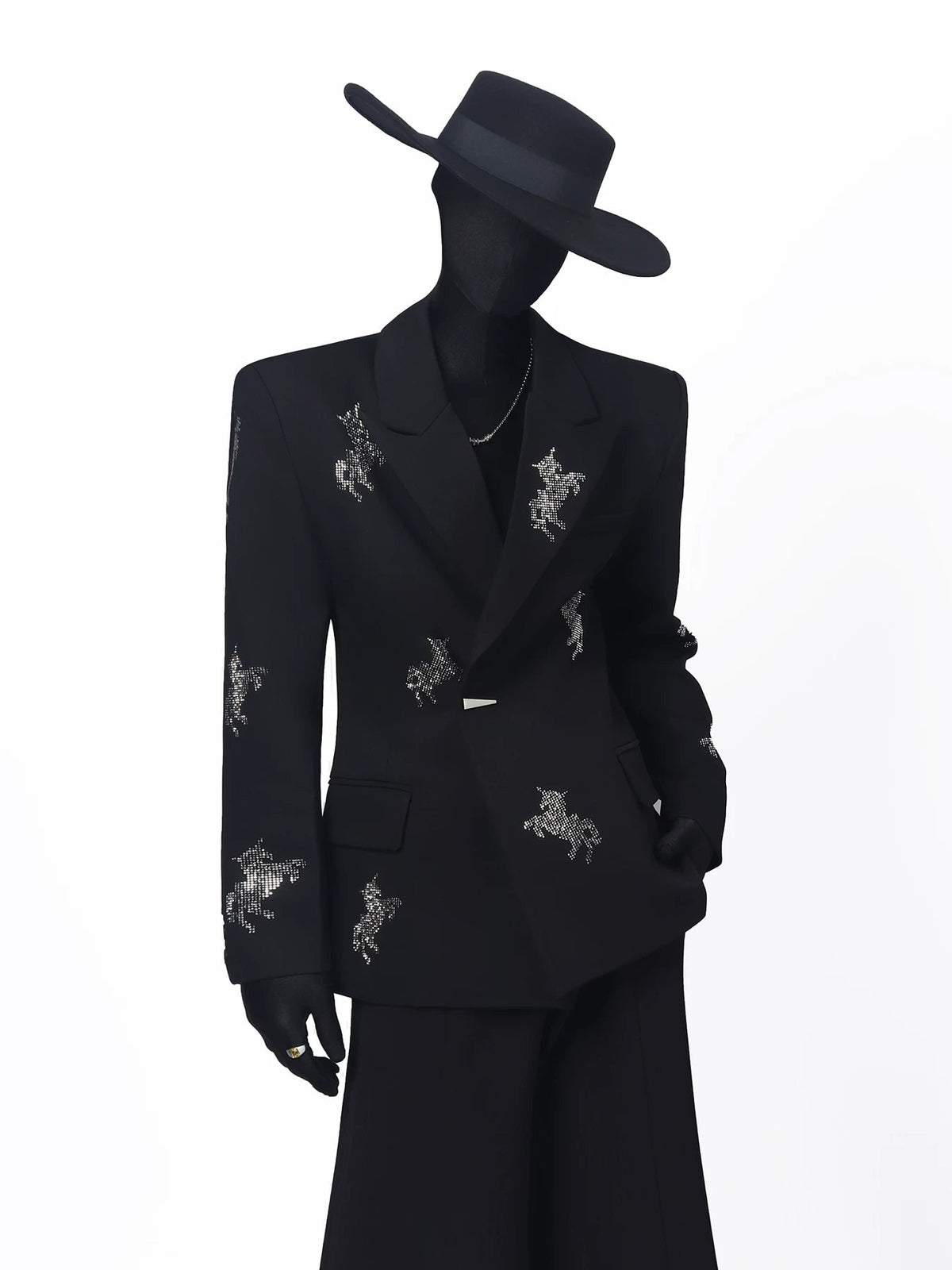 【26s May.】Rhinestone Structured Slim Black Blazer
