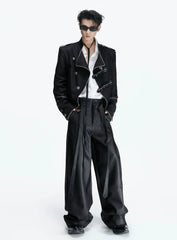 Asymmetric Stand Collar Cropped Jacket