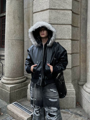 【24s Nov.】Designed Detachable Fur Collar Hooded Leather Jacket ArtsKoreanMan