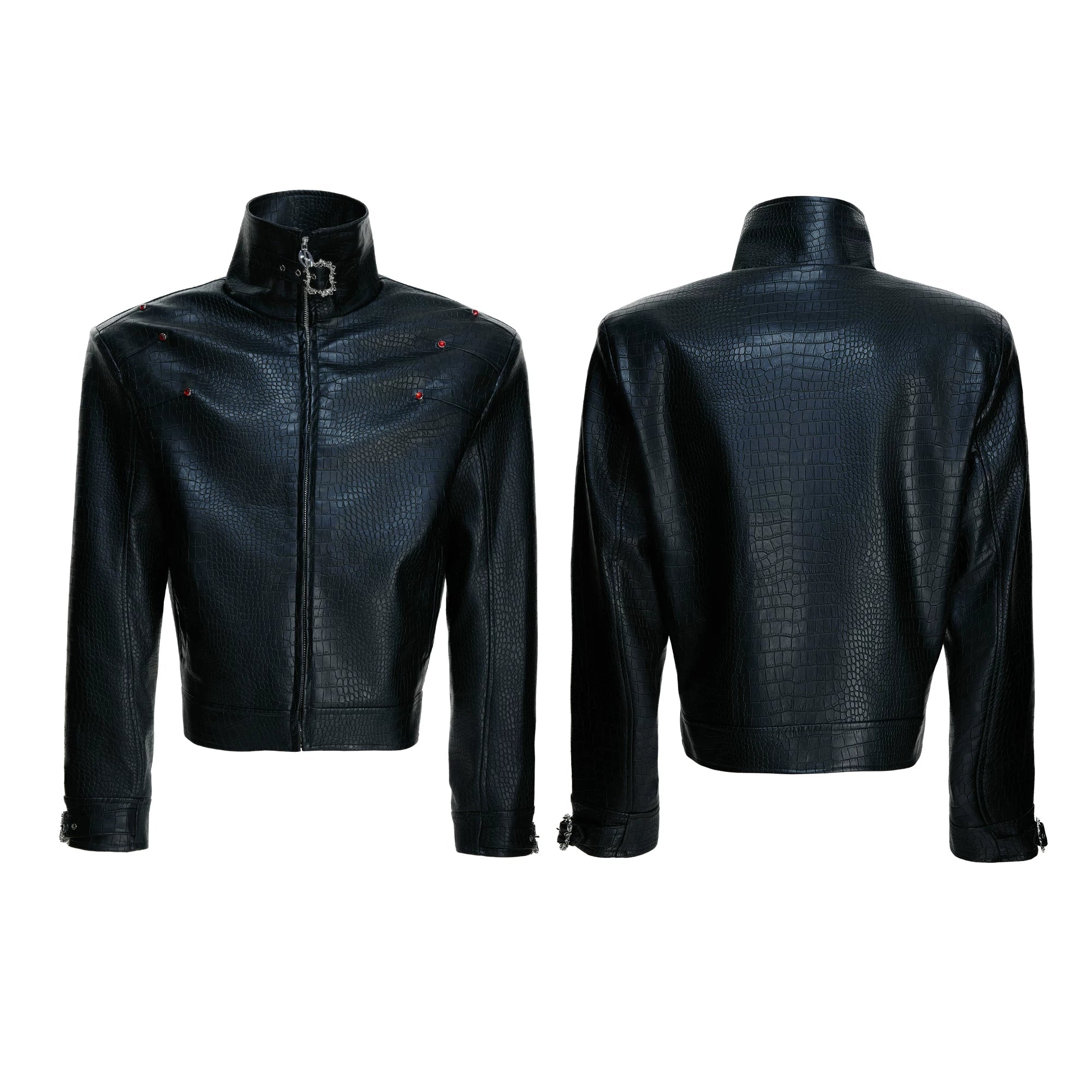 Crocodile Texture Stand Collar Jacket