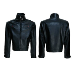 Crocodile Texture Stand Collar Jacket