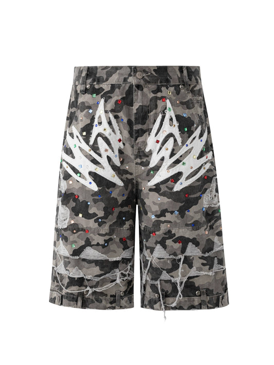 【25s Aug.】Vintage Washed Camo Print Shorts
