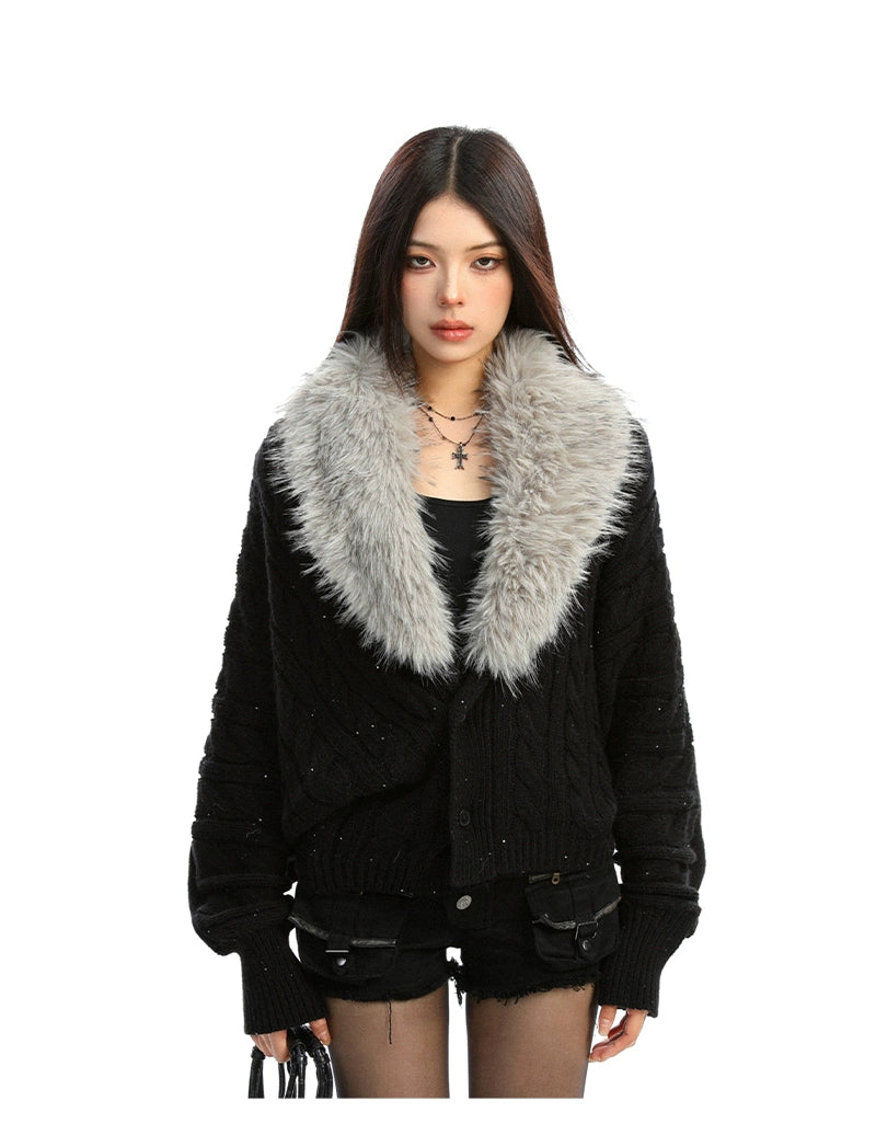 【25s Dec.】Detachable Fur Collar and Bright Batwing Sleeve Sweater