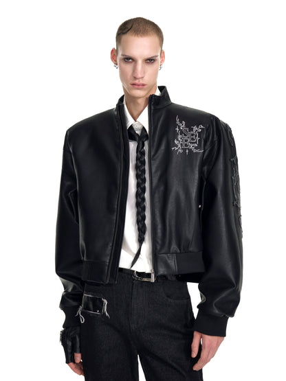 【25s Sep.】Handmade Embroidered Moto PU Leather Jacket