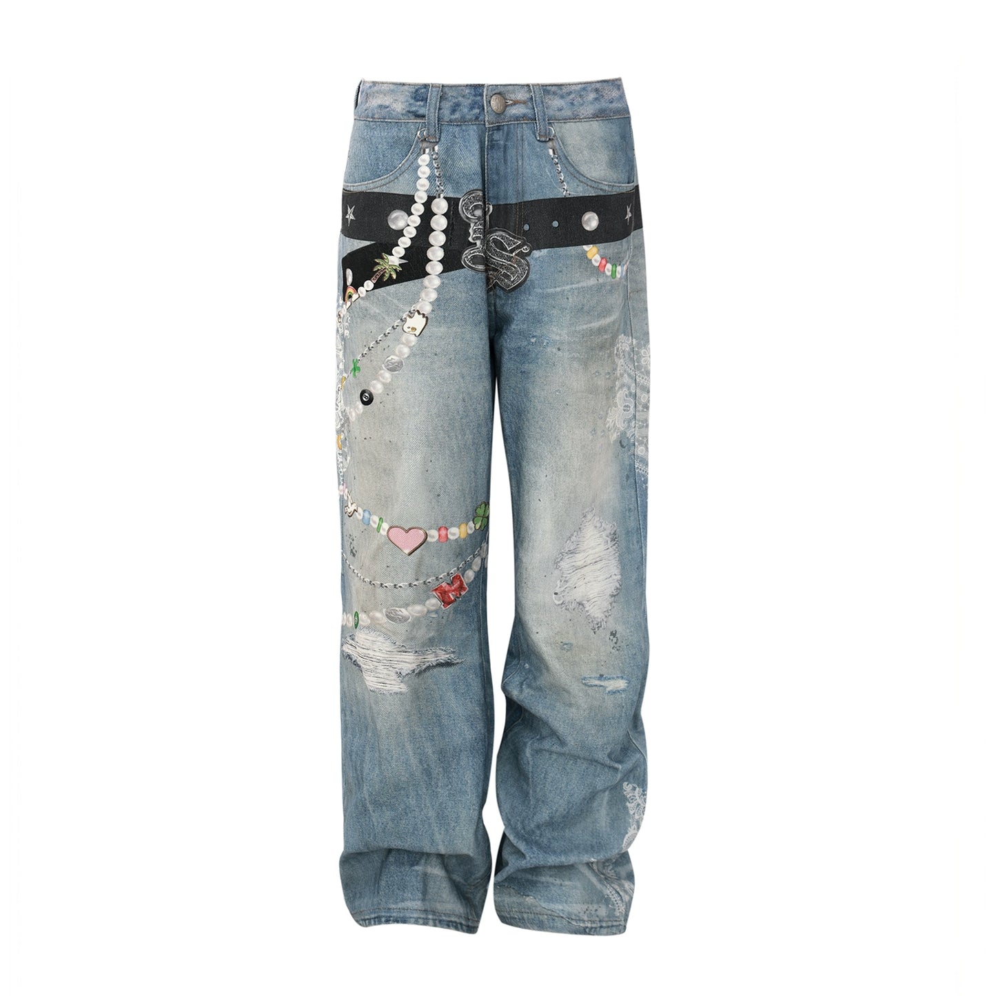 【25s Jul.】3D Printed Trendy Straight-Cut Denim Jeans