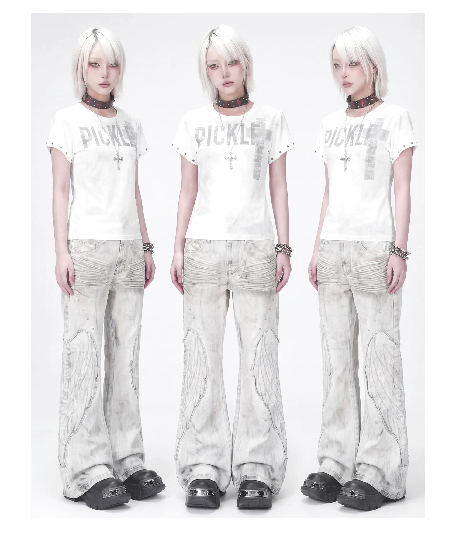 【26s Apr.】Distressed Wing Patch Flared Pants