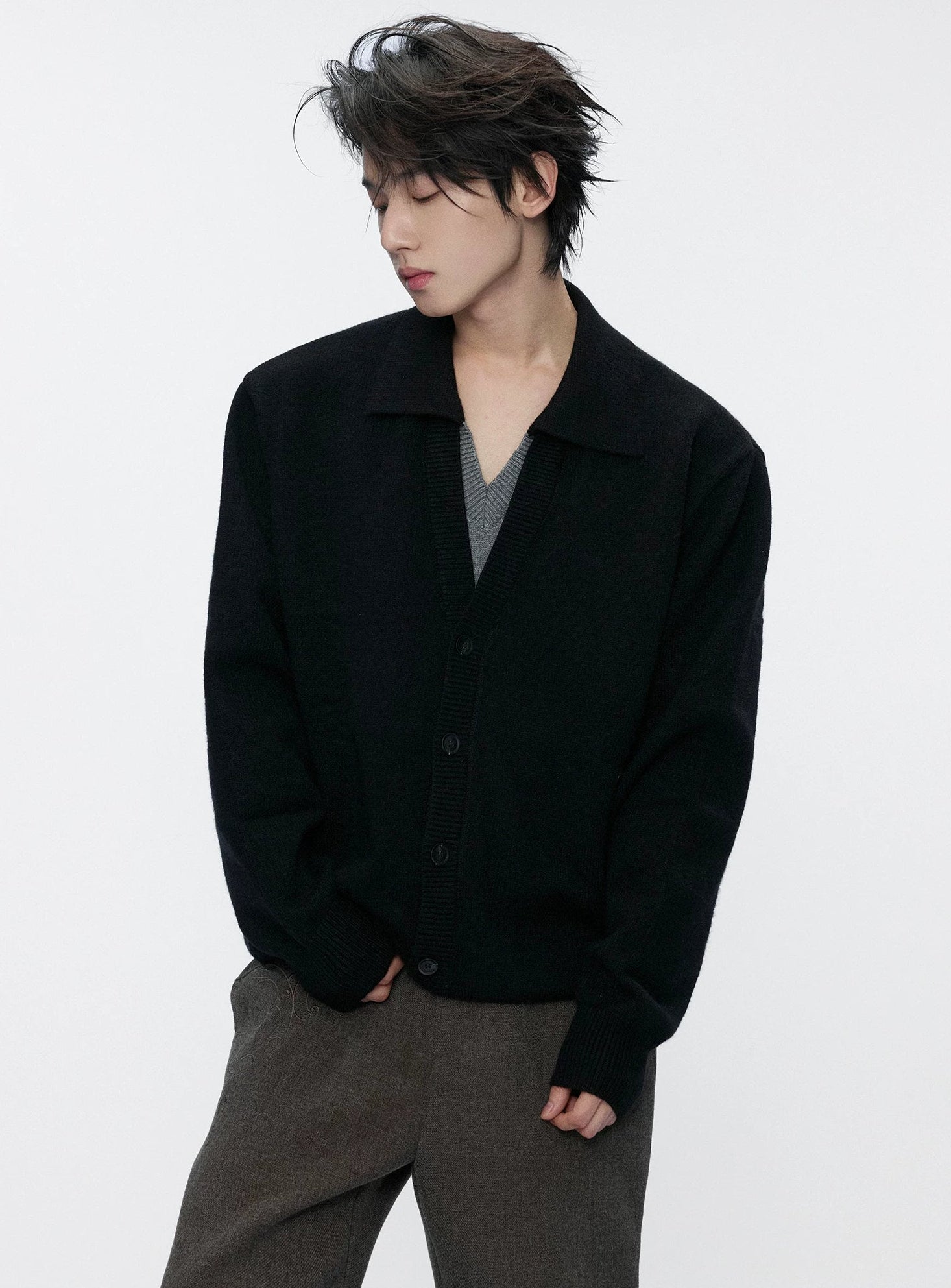 Double V-Neck Contrast Layered Sweater