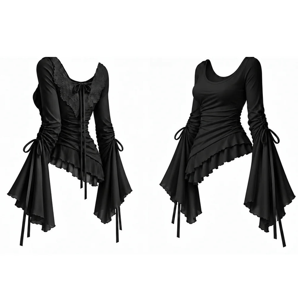 Angel Wing Ruched Long Sleeve Top