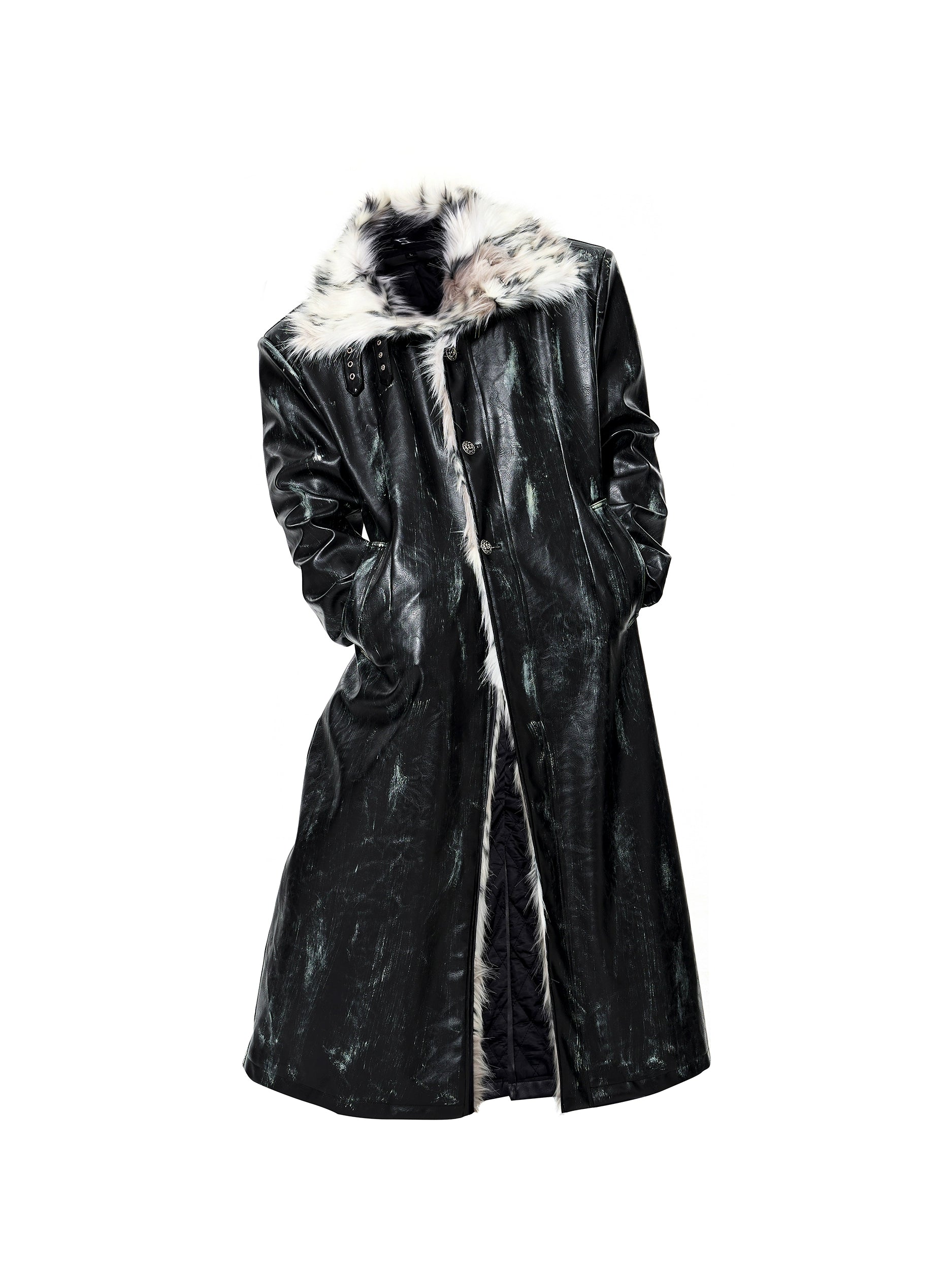 【25s Dec.】Hand-painted Stand-up Collar Patchwork Fur Coat