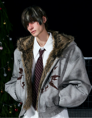 Reversible Hand-painted Thorn Plush Sweatshirt Jacket