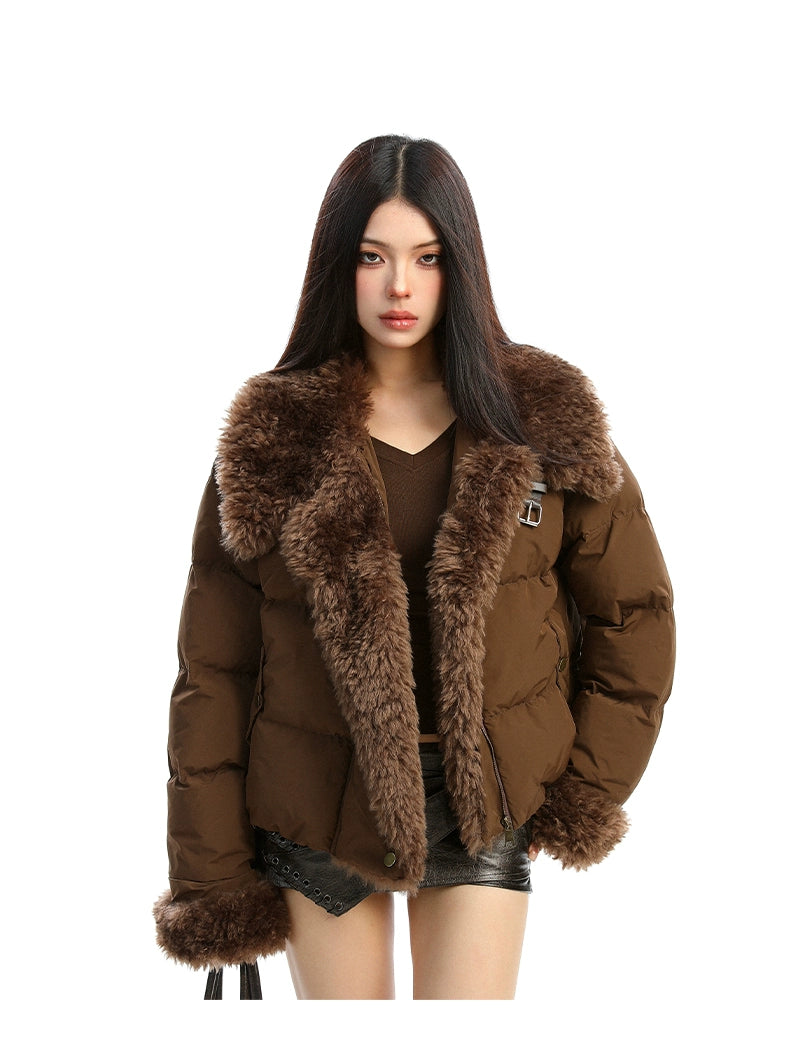 【25s Dec.】Large Fur Collar Patchwork Padded Jacket