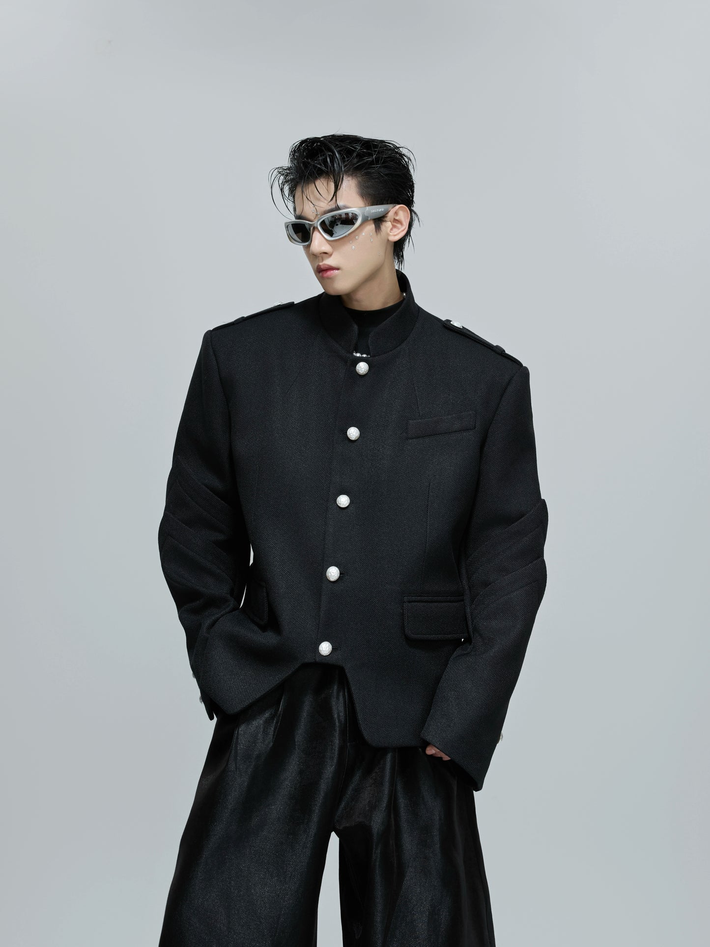 Stand-up Collar Stacked Panel Blazer