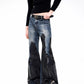 Heavy Waxed Flared Tassel Jeans
