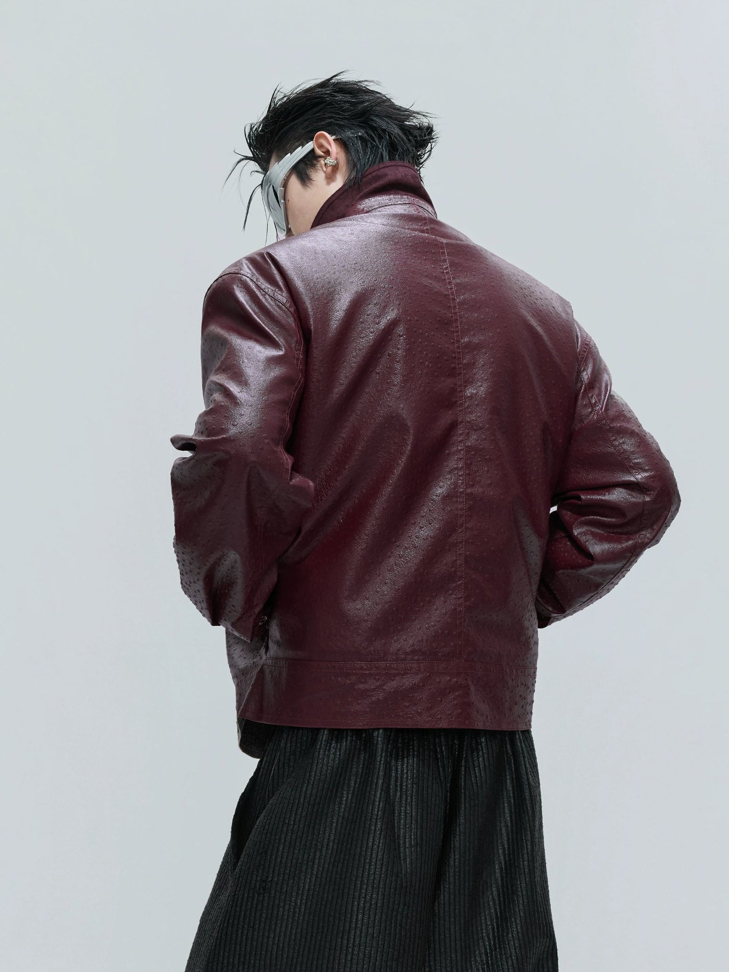 【25s Nov.】Ostrich Leather Aircraft Button Plush Leather Jacket