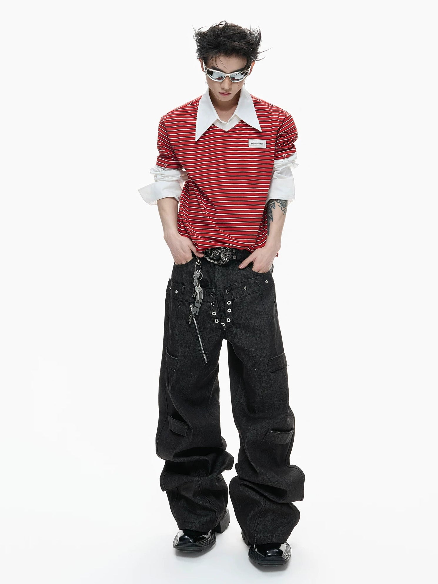 【26s Apr.】Contrast Stripe Convertible Layered Polo Shirt