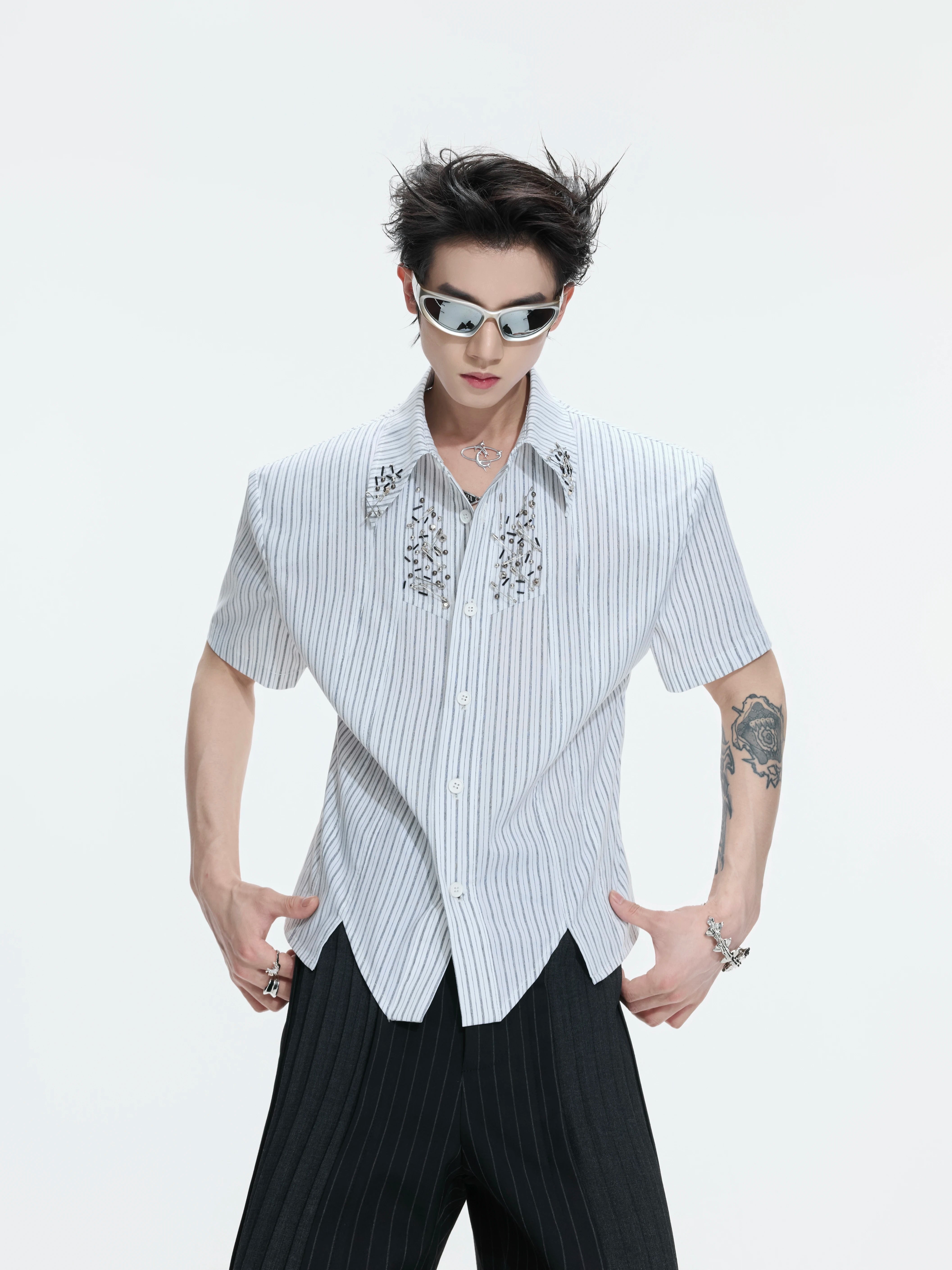 Structured Stand Collar Asymmetric Shirt