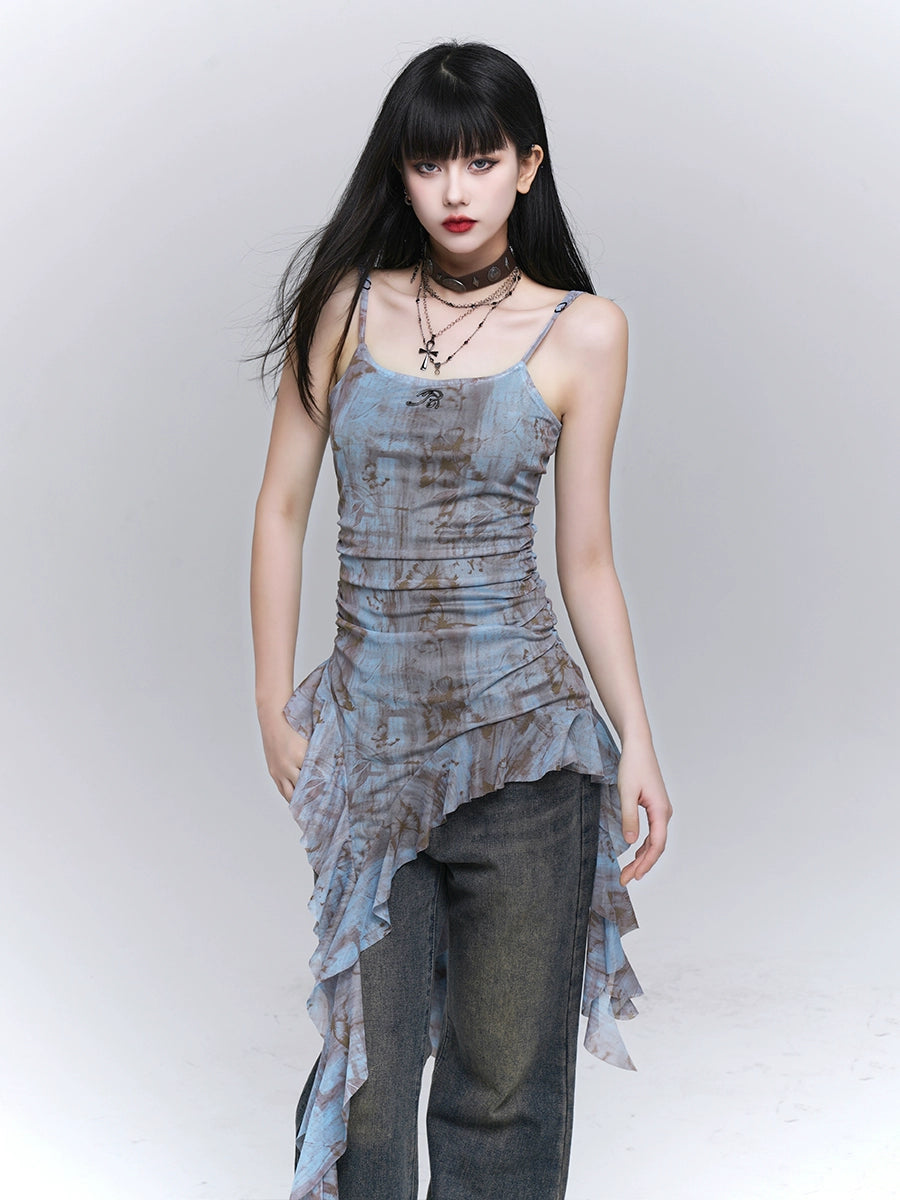 【25s Jul.】Ruffled Asymmetric Hem Strappy Tank