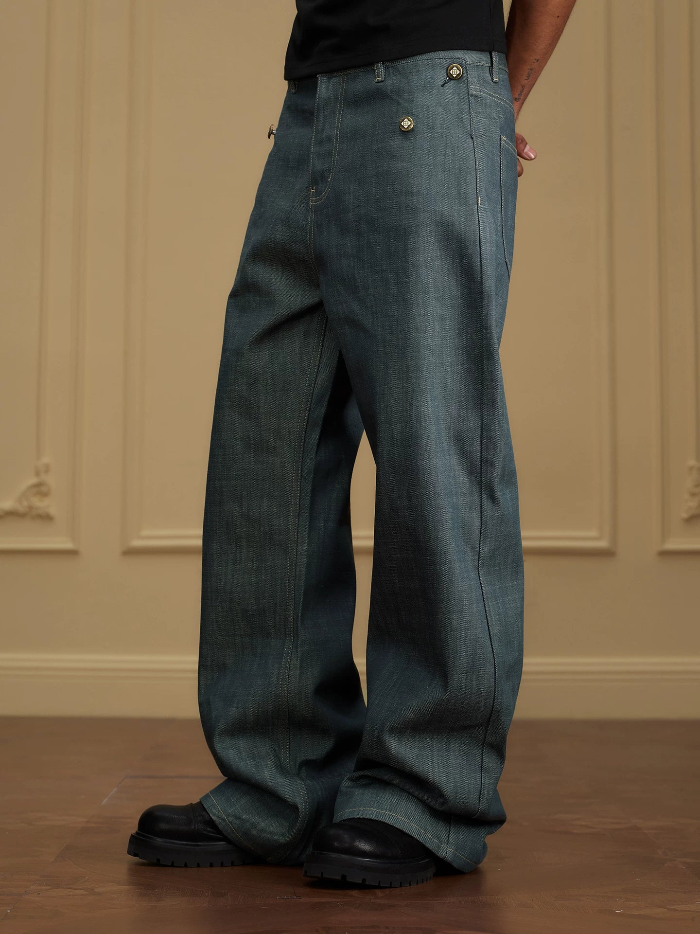Baroque Relief Straight Denim Jeans