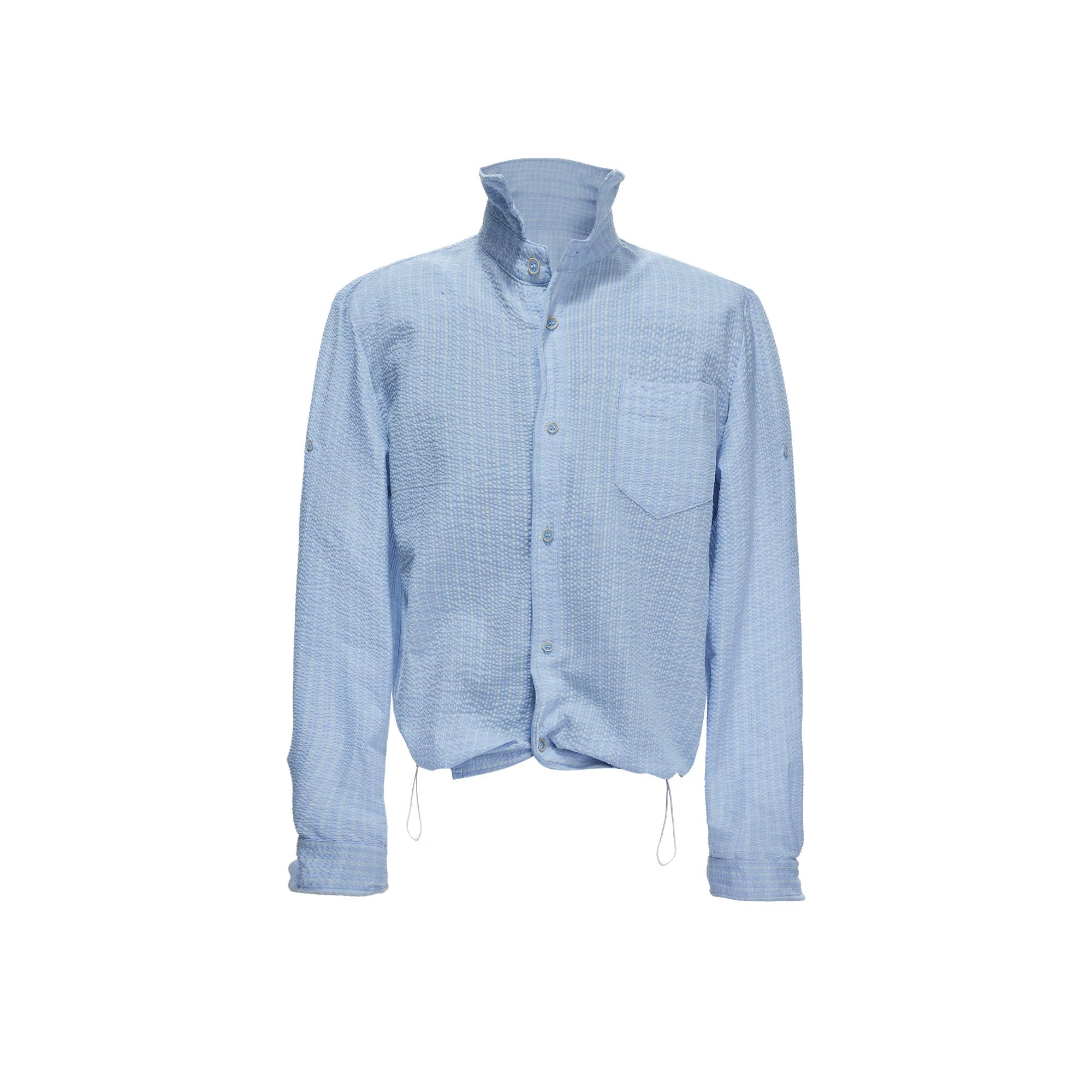Textured Plaid Drawstring Shirt Jacket