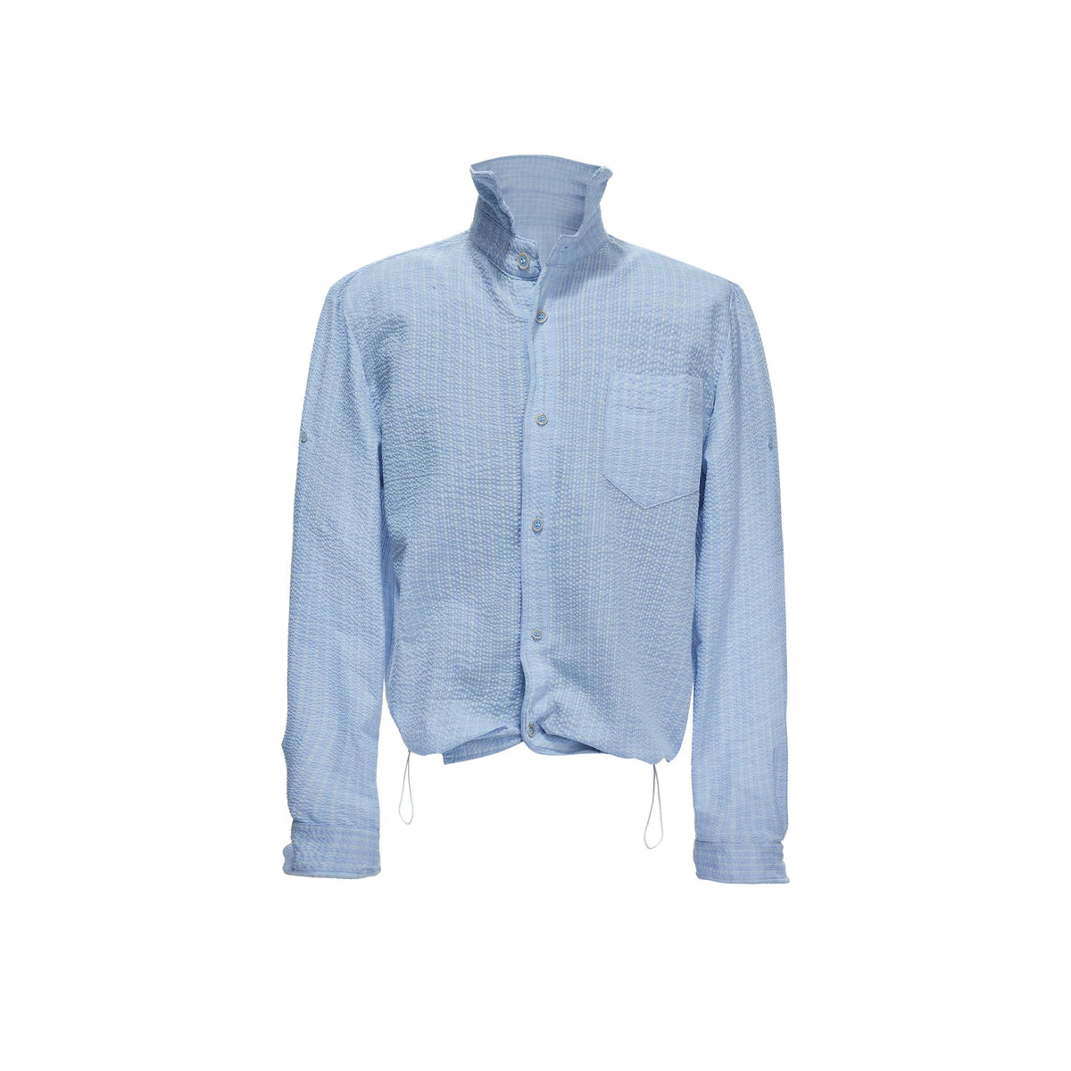 Textured Plaid Drawstring Shirt Jacket