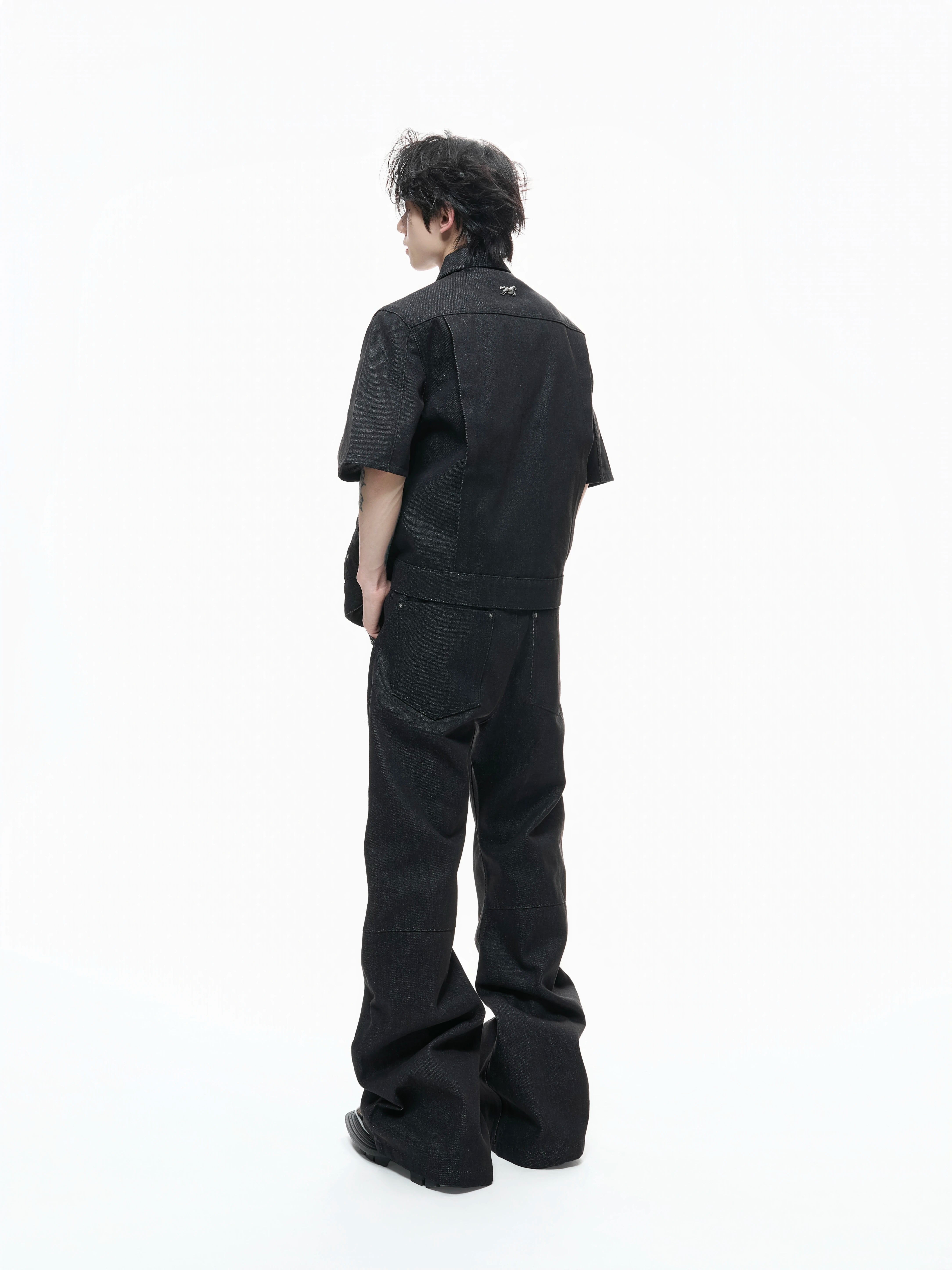 【26s Apr.】Horseshoe-Buckle Ruched Short-Sleeve Denim Jacket / Jeans