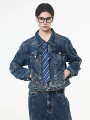 【26s Apr.】Distressed Studded Sequin Denim Set