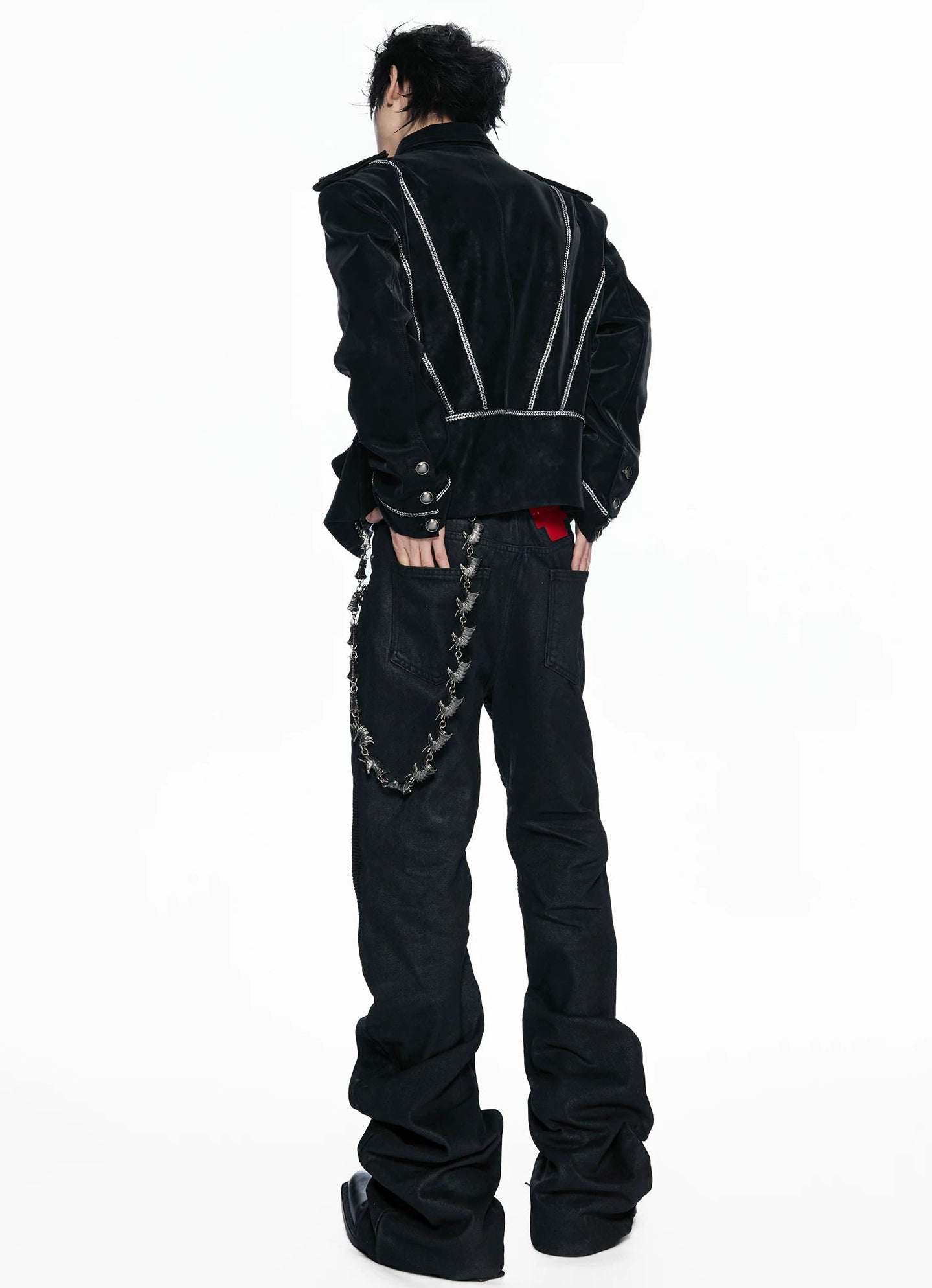 Silver Black Matte Leather Double-Breasted Structured Jacket