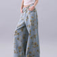 【25s Jul.】Vintage Printed Loose Draped Floor-Length Wide Jeans