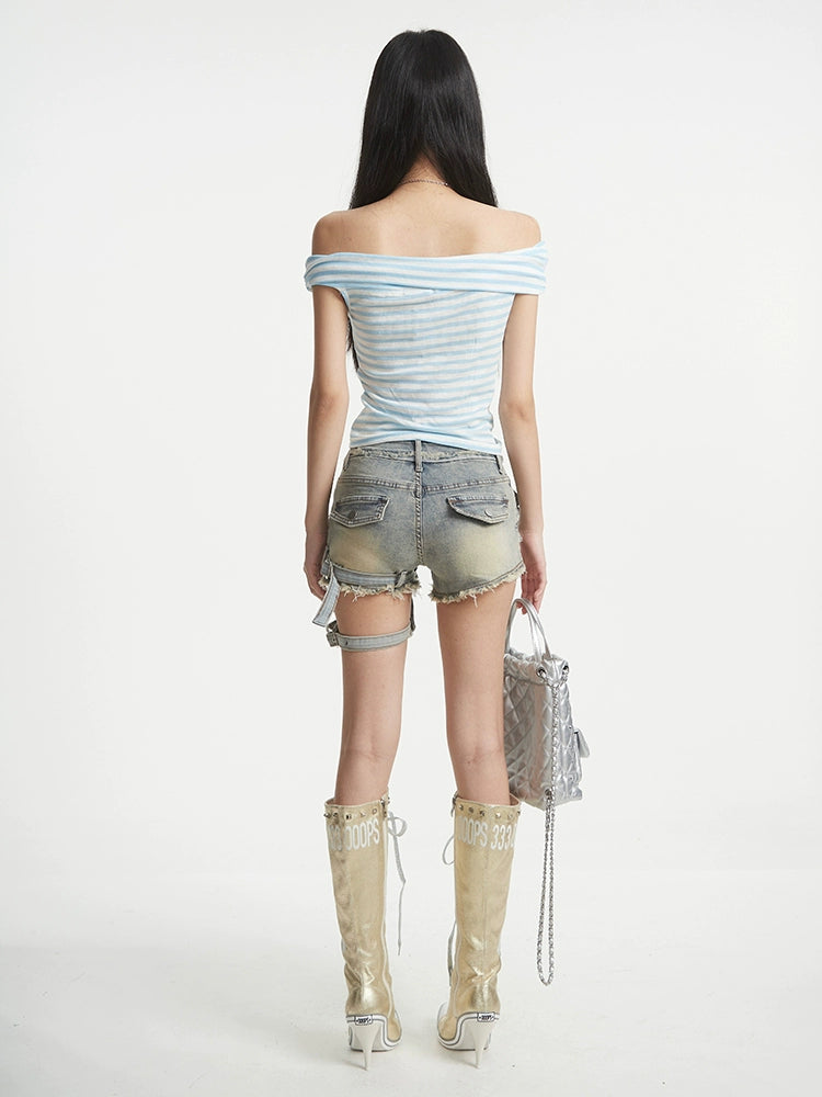 【25s Aug.】Vintage Distressed Shorts with Waist Bag