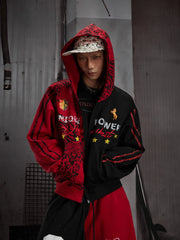 Black Red Contrast Graphic Hoodie