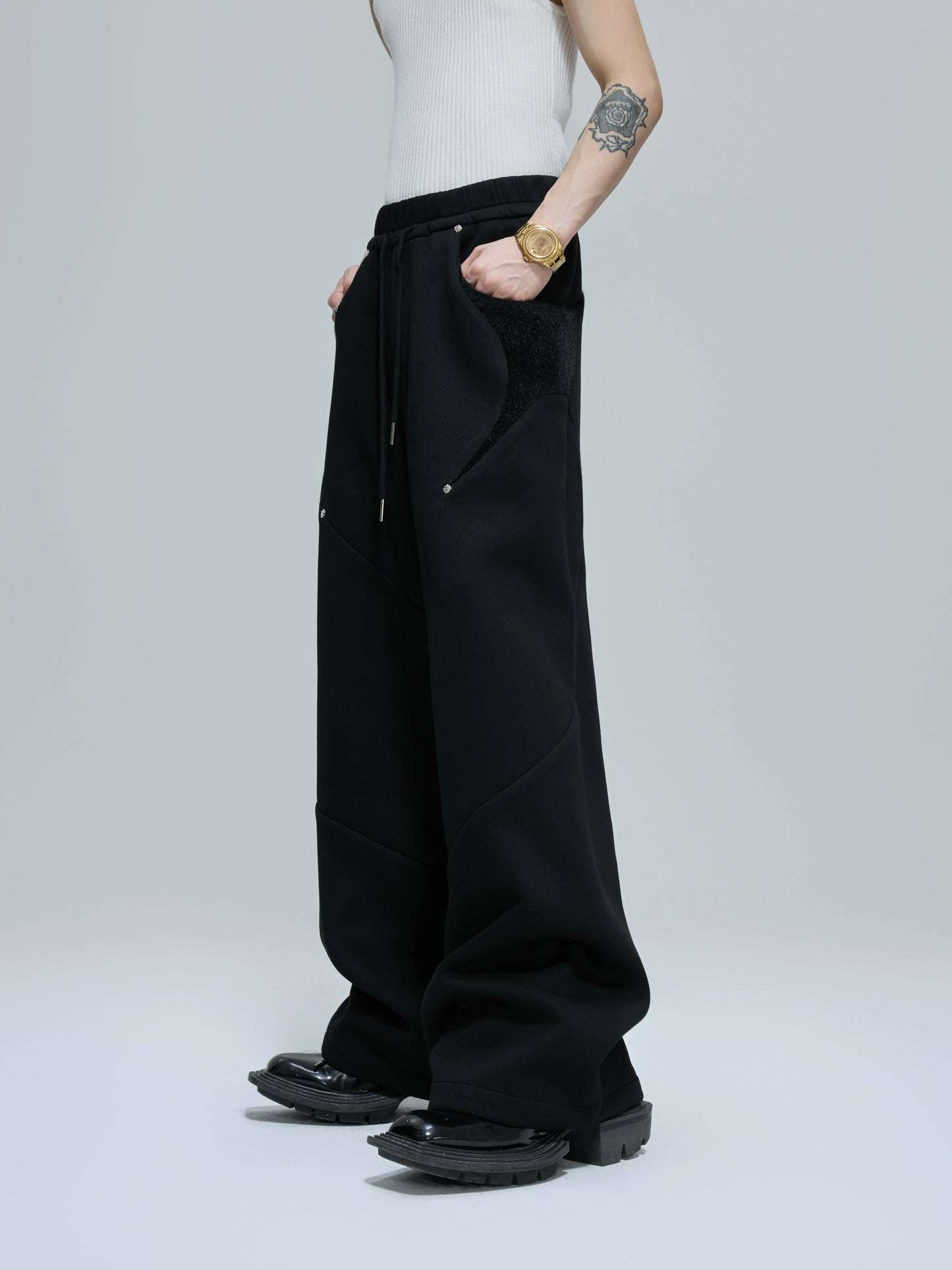 【25s Oct.】Hooded Cropped Mohair Patchwork Hooide/Pants