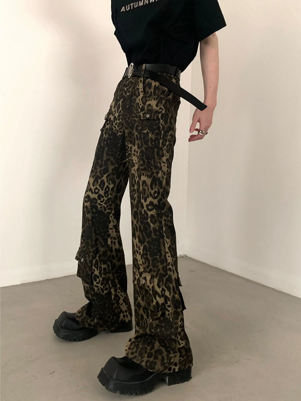 【24s Dec,】American Retro Leopard Print High Waist Flared Jeans ArtsKoreanMan