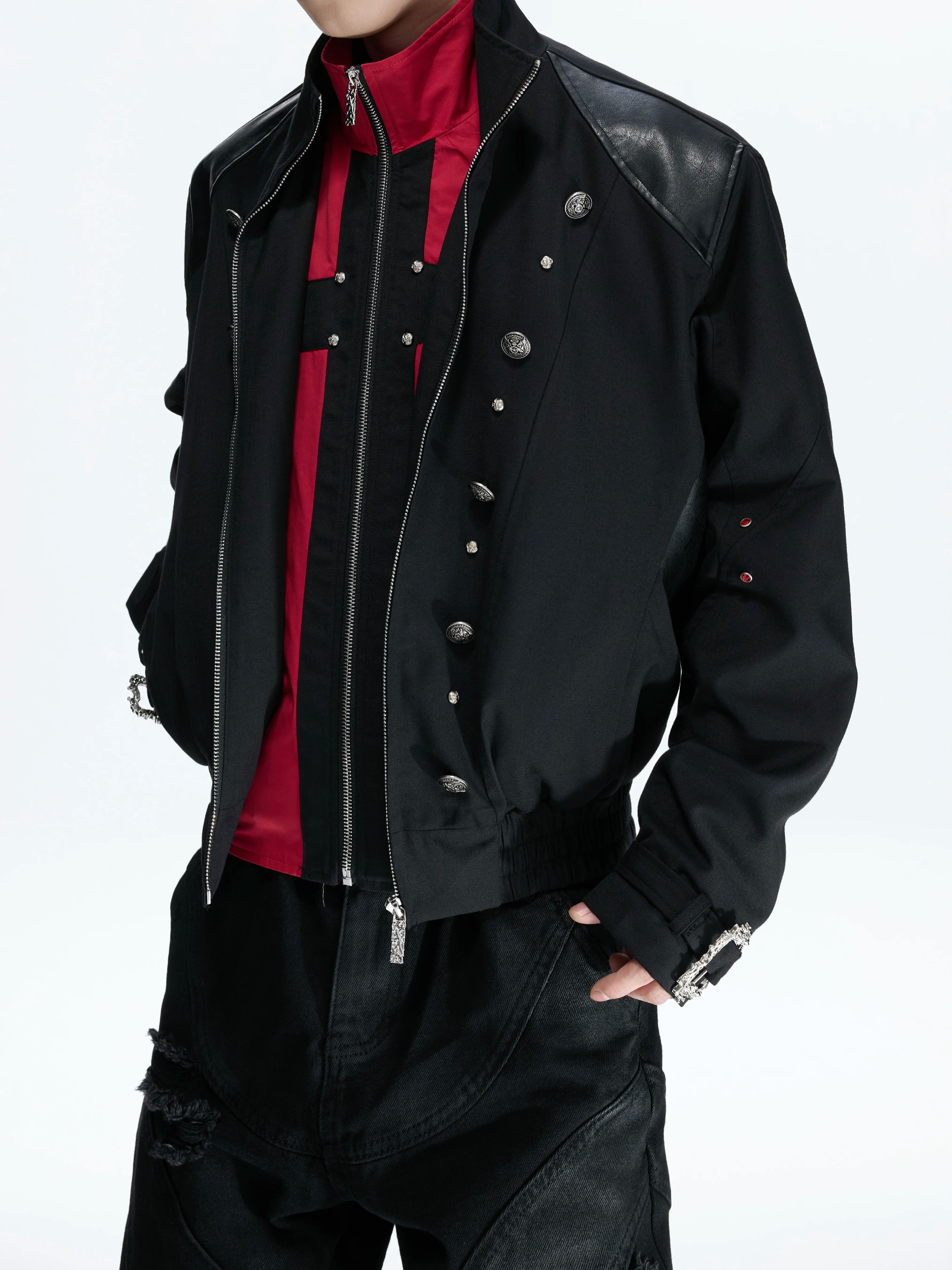 Black Red Cross Patchwork Jacket