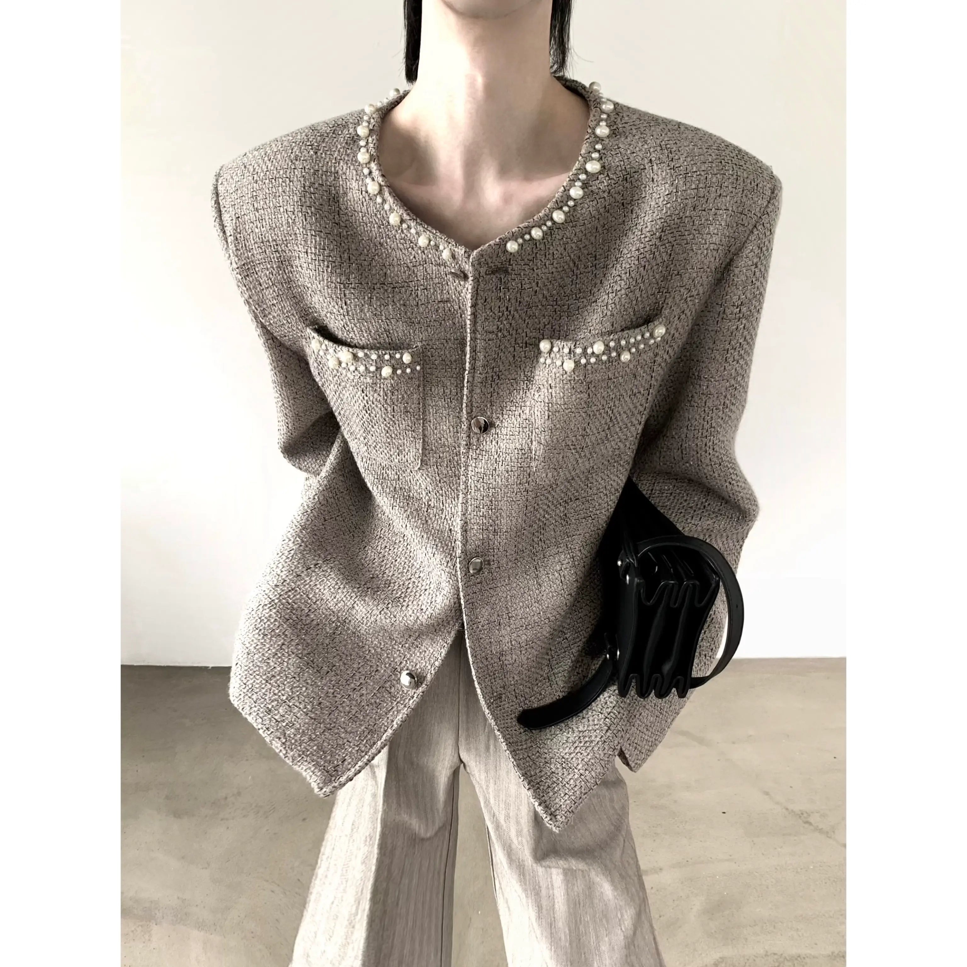 Pearl Embellished Vintage Tweed Jacket