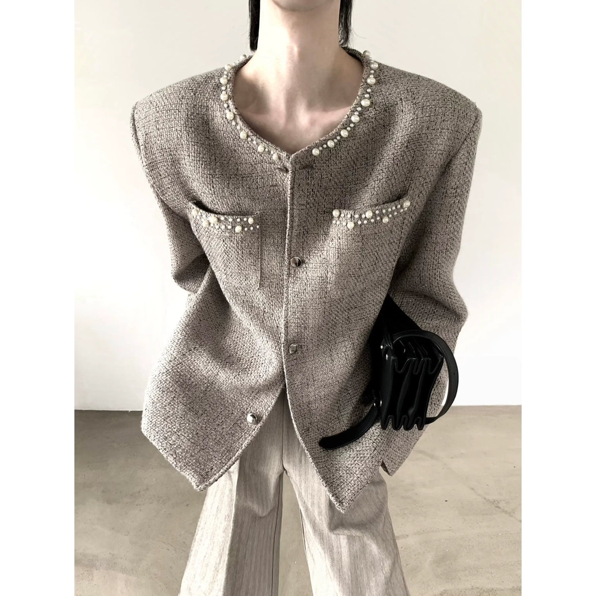 Pearl Embellished Vintage Tweed Jacket