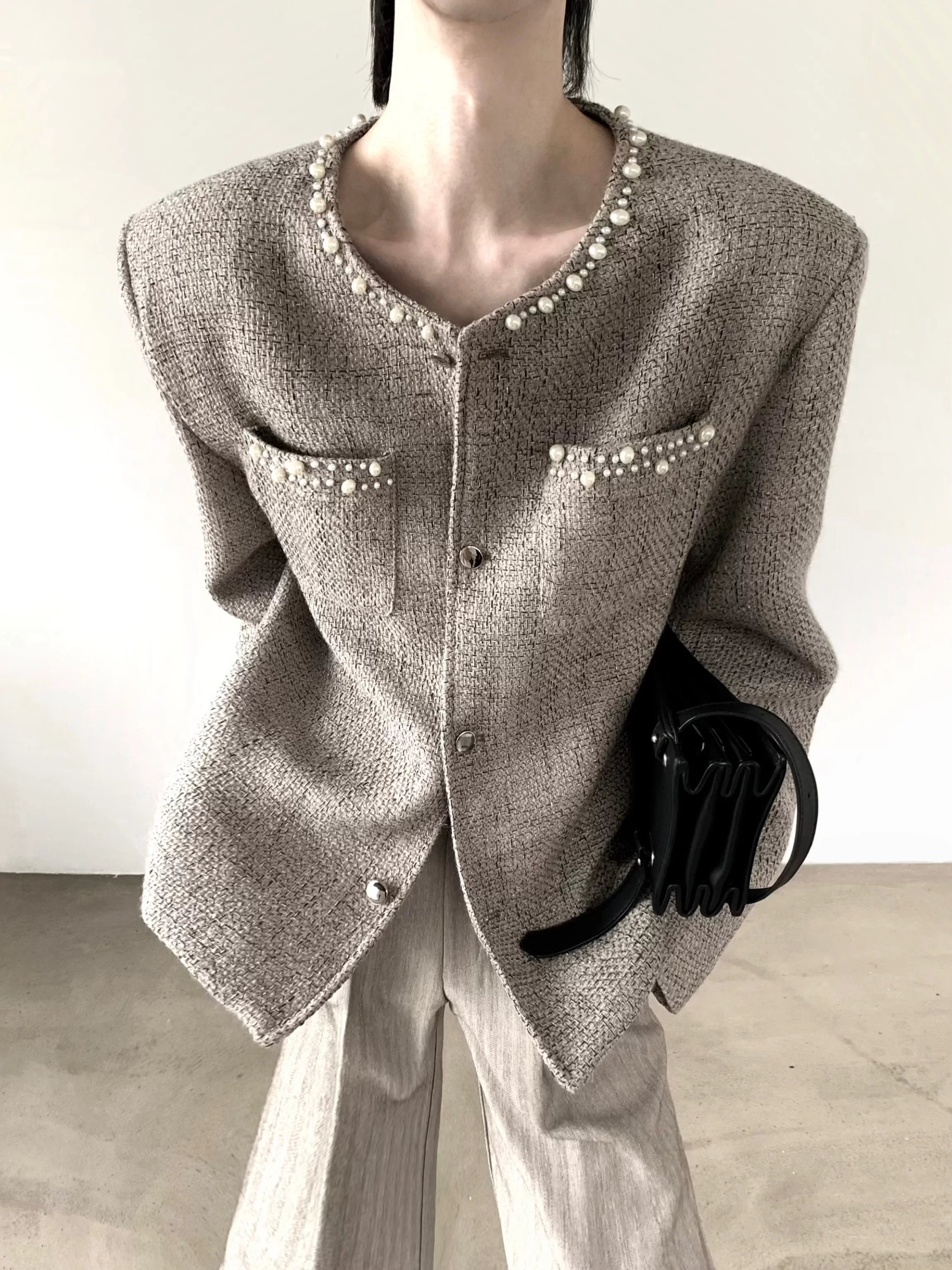 Pearl Embellished Vintage Tweed Jacket