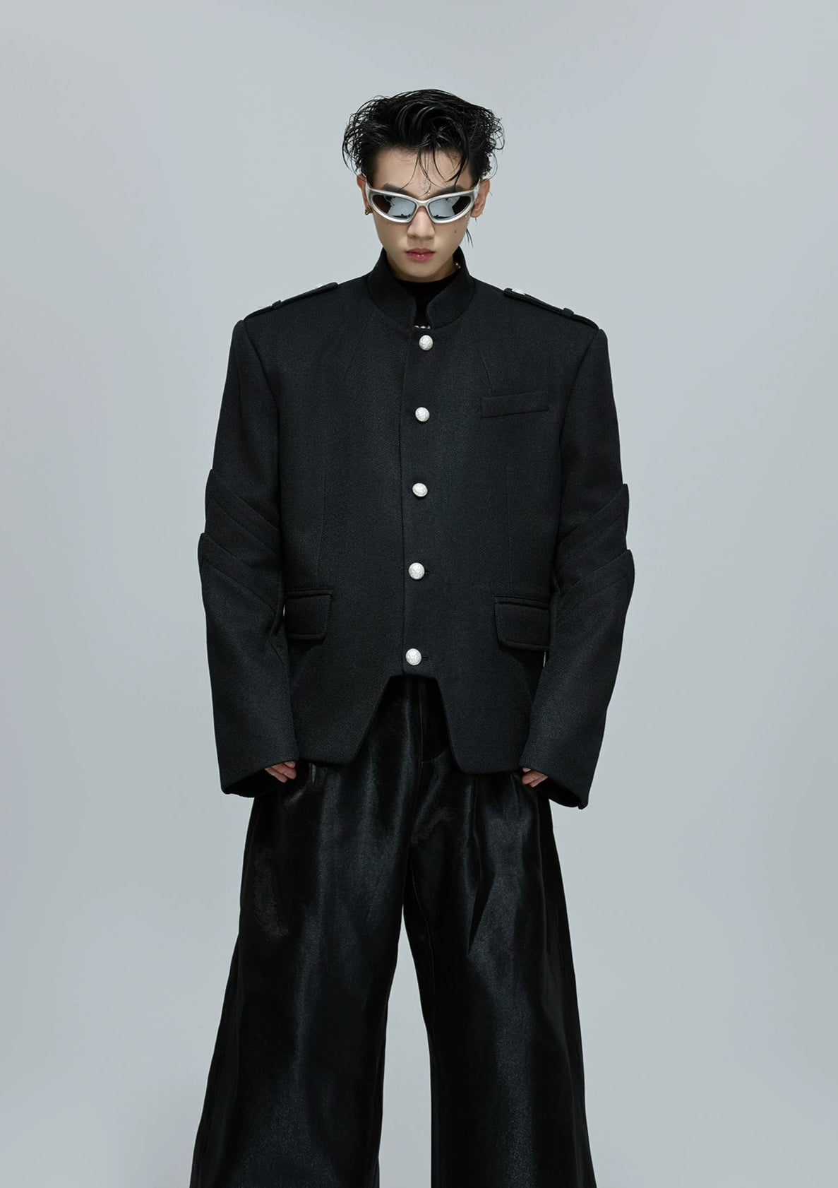 Stand-up Collar Stacked Panel Blazer