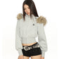 【25s Nov.】Detachable Fur Collar Hooded Short Jacket